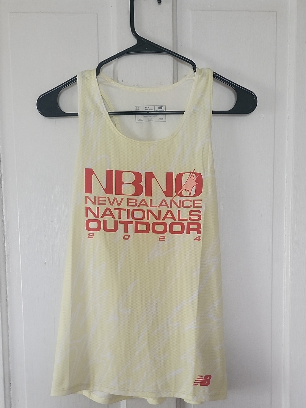 New Balance Pale Yellow Tank with Coral Nationals Outdoor Logo